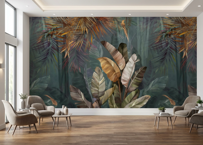 Tropical Forest Mural with Autumnal Tones