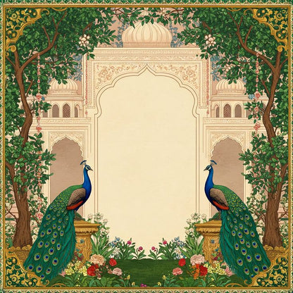 Majestic Peacocks Adorning the Timeless Mughal Palace Garden
