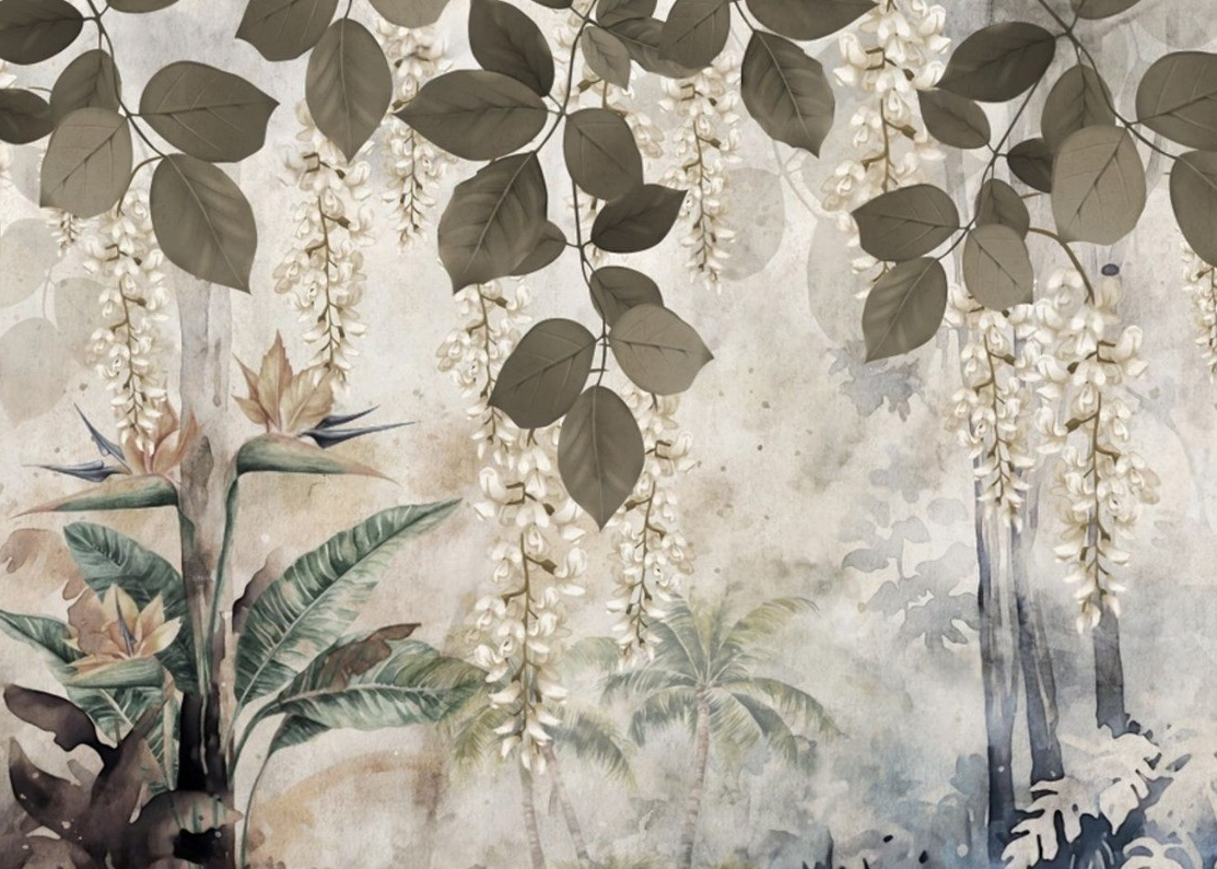 Elegant Tropical Foliage: A Serene Watercolor Landscape