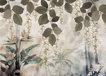 Elegant Tropical Foliage: A Serene Watercolor Landscape