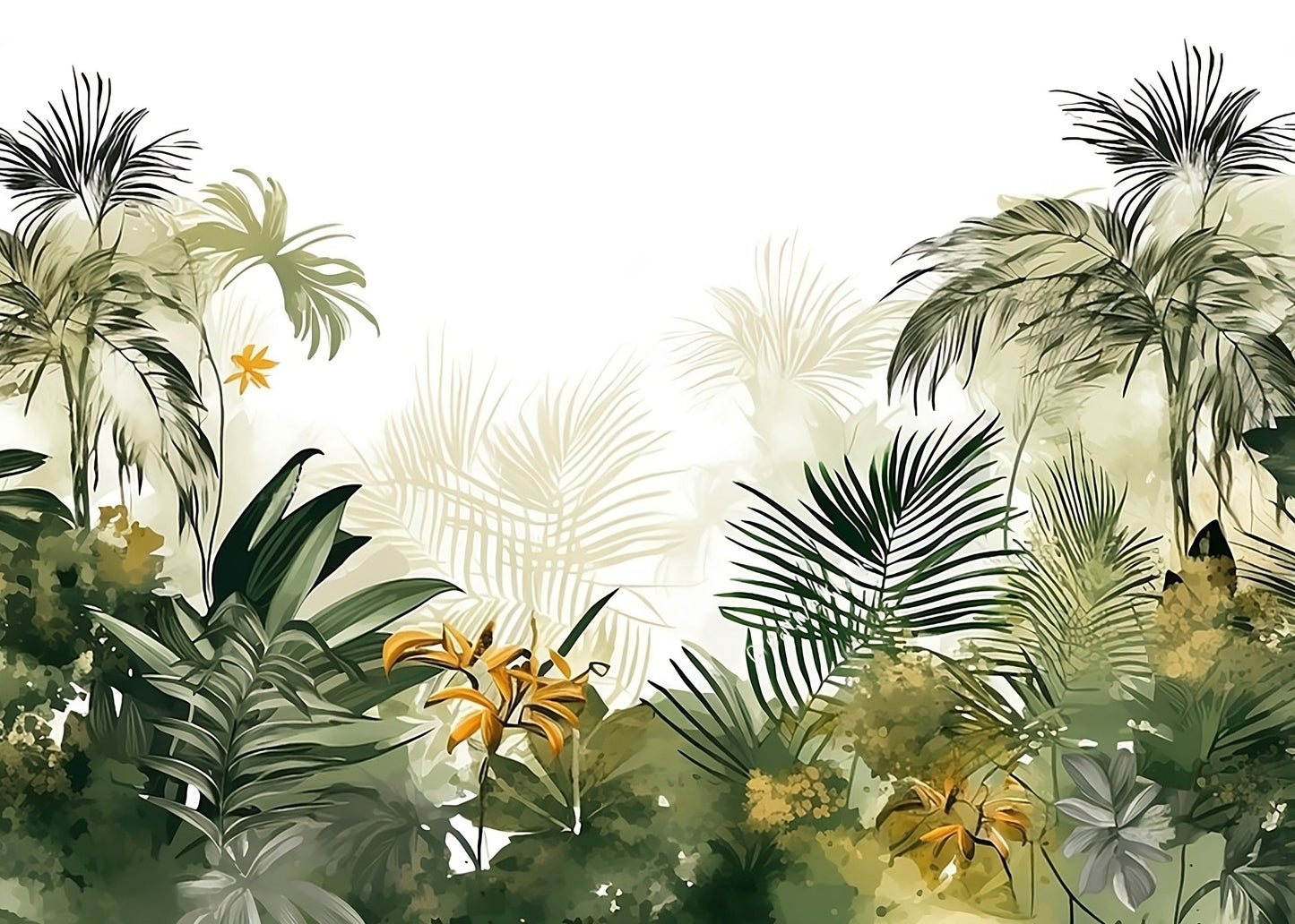 Ethereal Tropical Canopy Illustration with Lush Palm Fronds