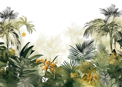 Ethereal Tropical Canopy Illustration with Lush Palm Fronds