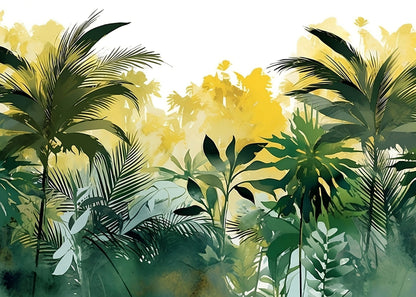 Sunlit Tropical Forest Illustration with Layered Palm Trees