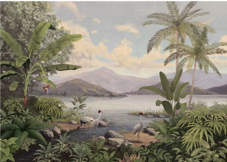 Tranquil Tropical Wetland with Cranes