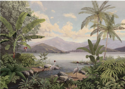 Tranquil Tropical Wetland with Cranes