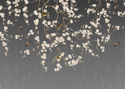 Serene Floral Design with Soothing Rain Effect